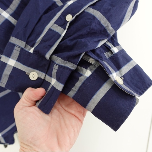 Michael Kors Sz XL Tailored Classic Fit Plaid LS Button Down Dress Shirt Navy - Picture 9 of 11